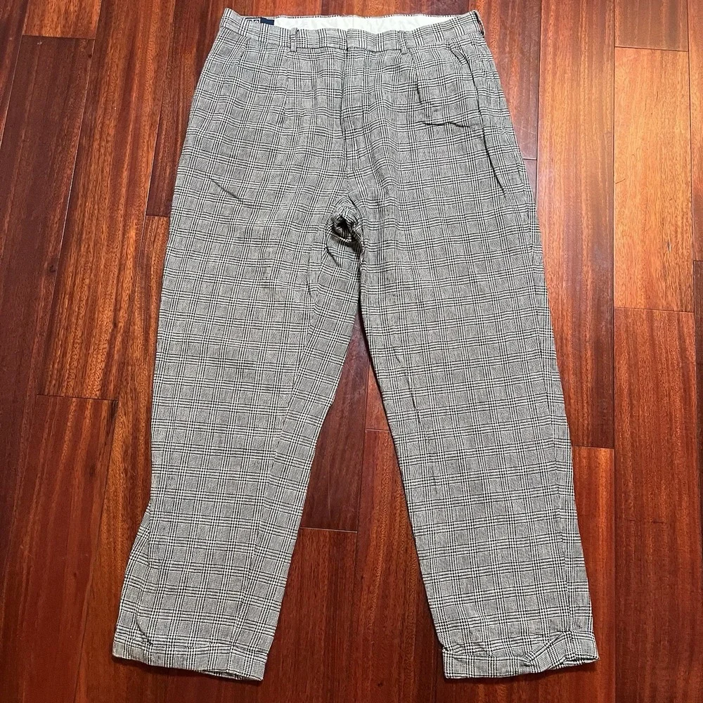 Vintage Polo Ralph Lauren Pleated Linen Pants Mens 34x29 Houndstooth 90's READ